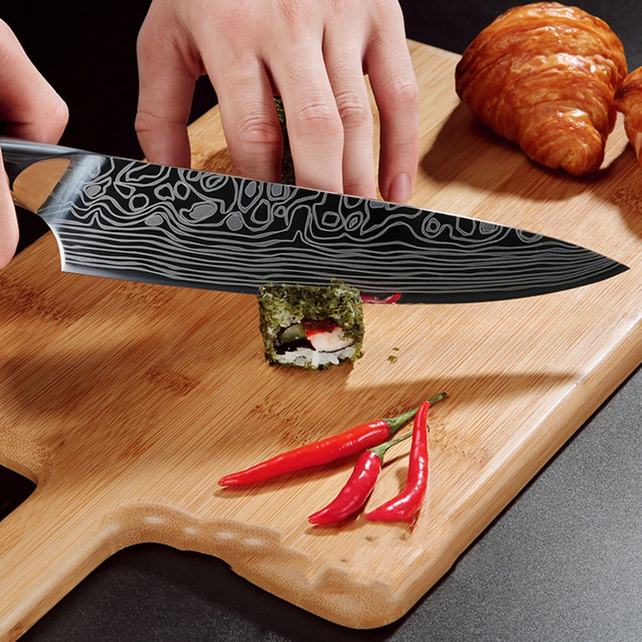 Semai 8 дюймов Кухонные ножи нож для нарезки мяса и овощей имитация Дамасского узора