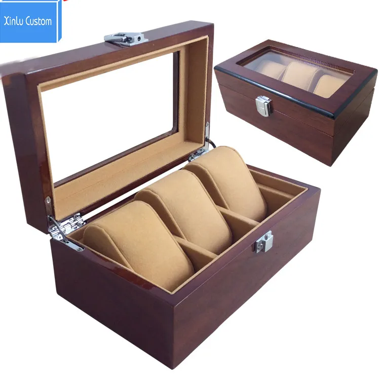 Деревянная витрина для часов с 3 ячейками органайзер хранения ювелирных изделий