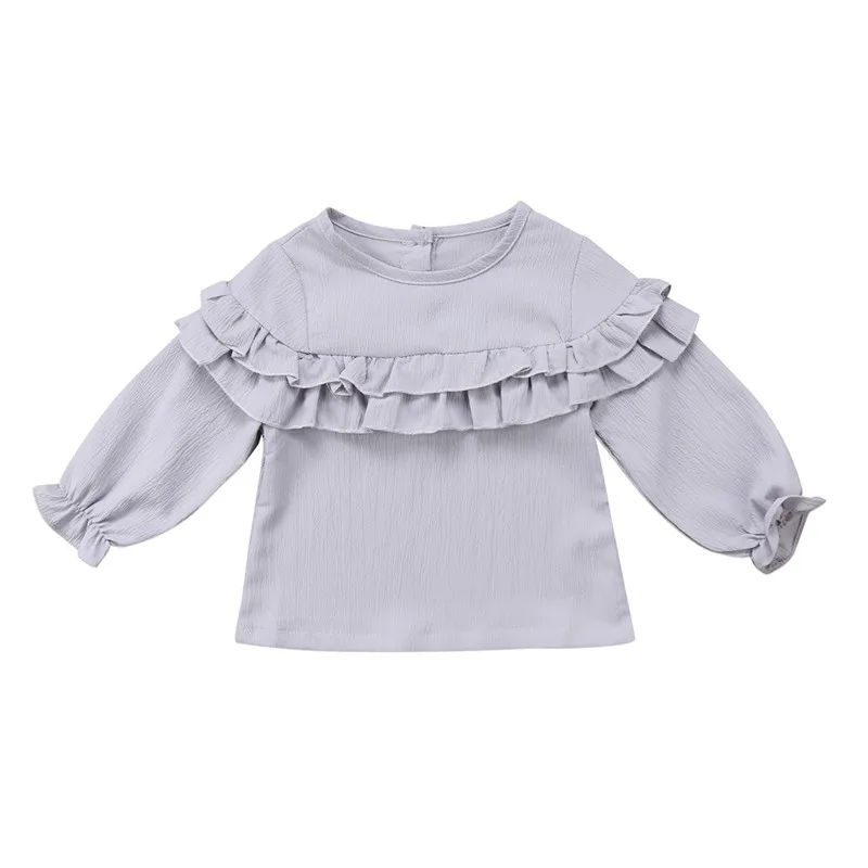 Осень-зима 2019 блузка для новорожденных девочек однотонный топ с круглым вырезом