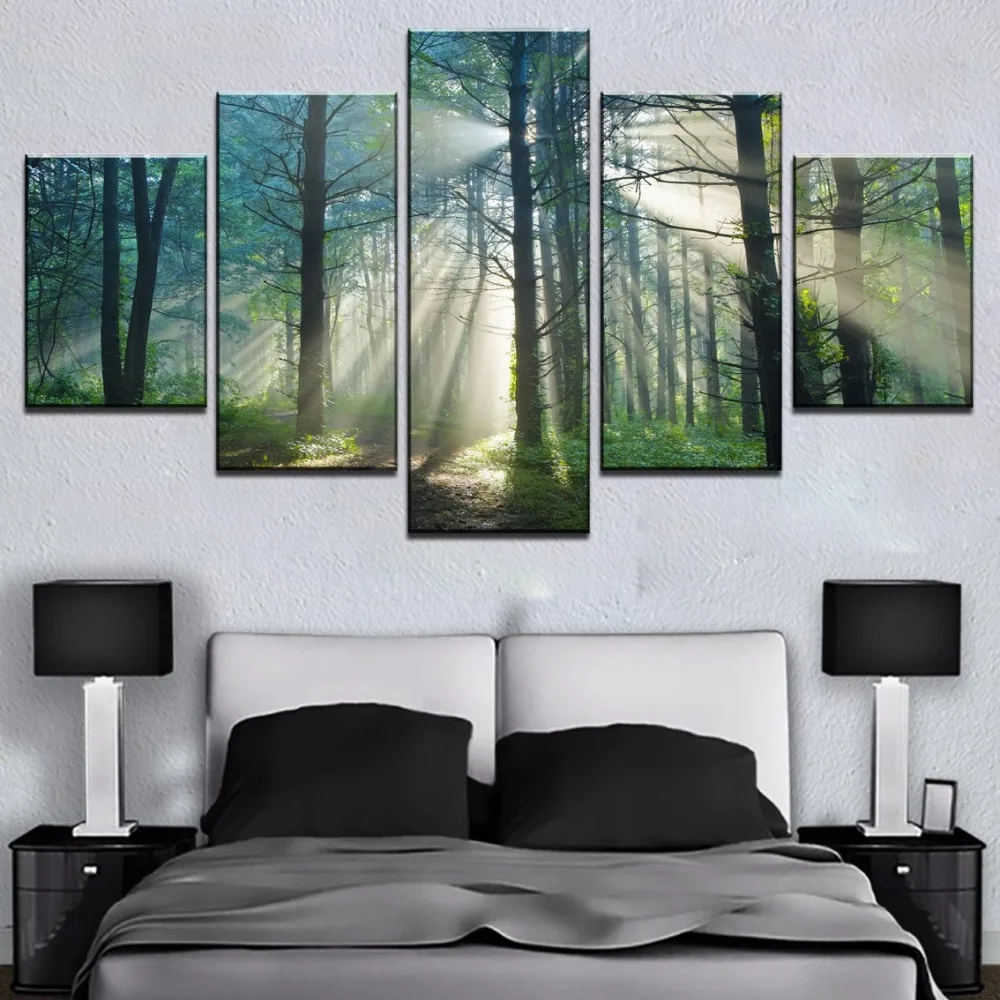

CLSTROSE 5 Piece Canvas Painting Sun Green Tree Forest Modern Decor Paintings on Canvas Wall Art For Home Decorations Wall Decor