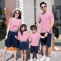 summer family matching outfits daughter dress mom stripe t shirtskirt dad son t shirtshorts 2pcs suit family clothes e1
