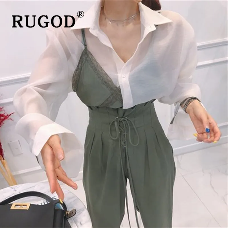 RUGOD Сексуальная шифоновая Прозрачная женская блузка из двух частей на тонких