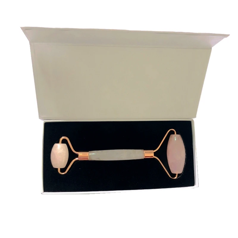 100% натуральный розовый кварцевый кристалл ролик для лица с двойным камнем