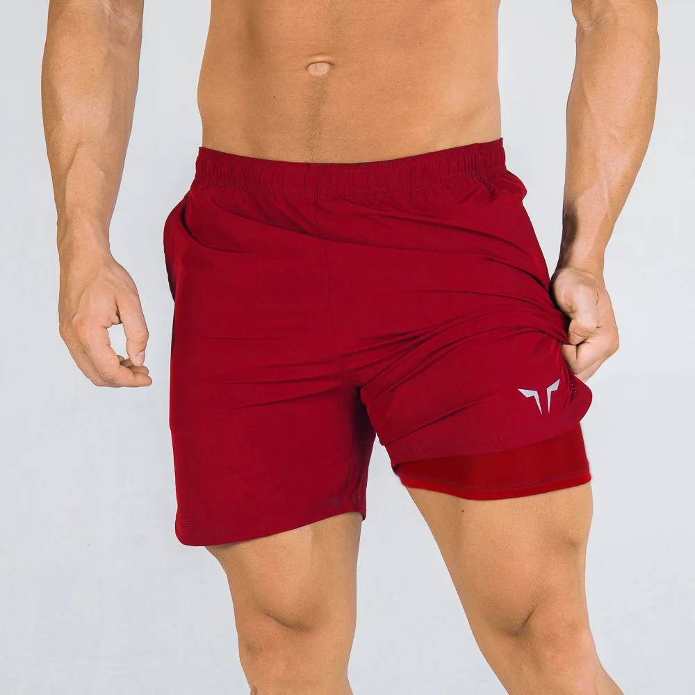 

New Fashion Men False two layers Leisure sports Shorts Trousers Bodybuilding Sweatpants breathable quick-drying Gyms Men Shorts