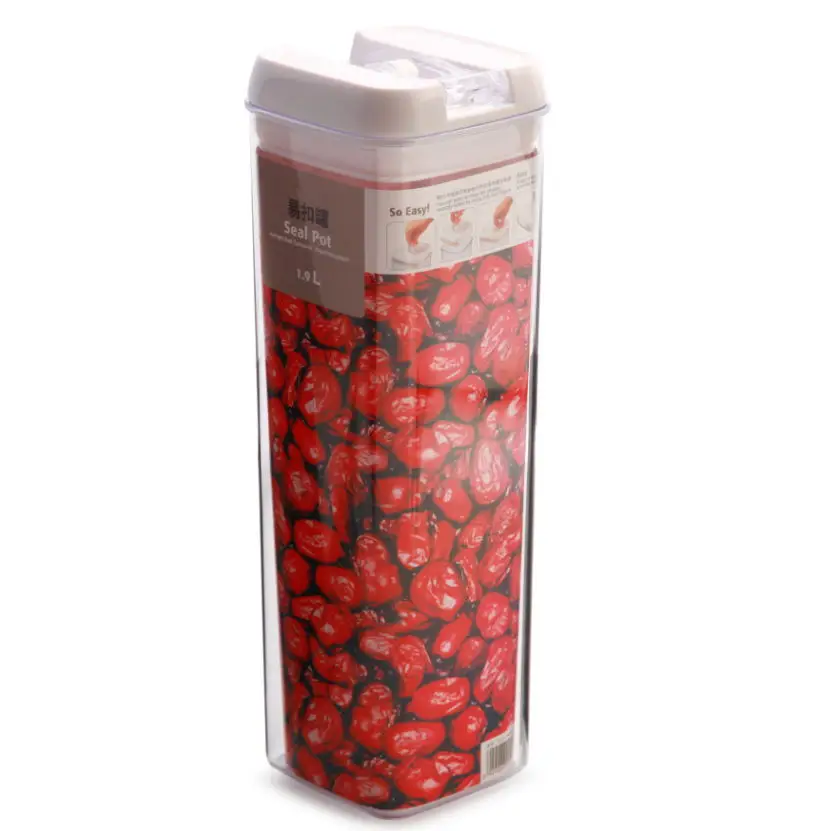 1.9L Square Пластиковый контейнер, контейнеры для хранения пищевых продуктов, легко фиксируются, герметичные, зерновые орехи, зерновая лапша, прозрачный контейнер, кухонный ящик для хранения - Цвет: 1.9L Square