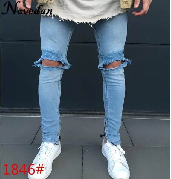 Style 1846 Новинка Kanye West, черные рваные джинсы, мужские джинсы с дырками, супер облегающие, брендовые, облегающие, пуш-ап, джинсовые штаны размера плюс, байкерские джинсы - Цвет: Style 1846
