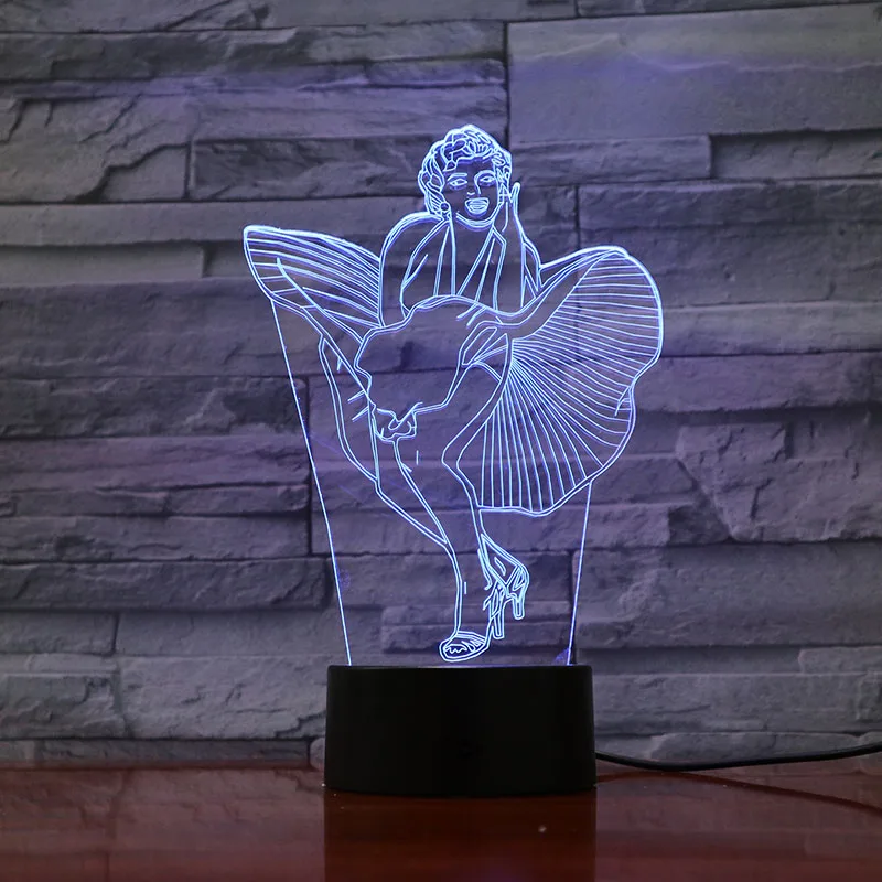 Мэрилин Монро Рисунок Usb 3d светодиодный ночной Светильник для мальчиков, подарки на день рождения в семи лет зуда для ухода за классический экшн изображение настольная лампа Спальня