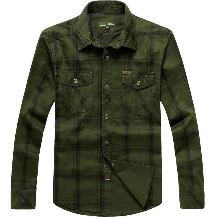 army green asia size Новинка года, осенне-весеннее мужское облегающее хлопковое повседневное клетчатое стильное платье, рубашки с длинными рукавами, платье, Большие Размеры M-4XL 5XL, одежда - Цвет: army green asia size