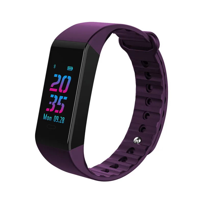 Purple Смарт-часы цветной экран IP67 Водонепроницаемый пульсометр Bluetooth браслет монитор кровяного давления цветной экран фитнес-браслет - Цвет: Purple