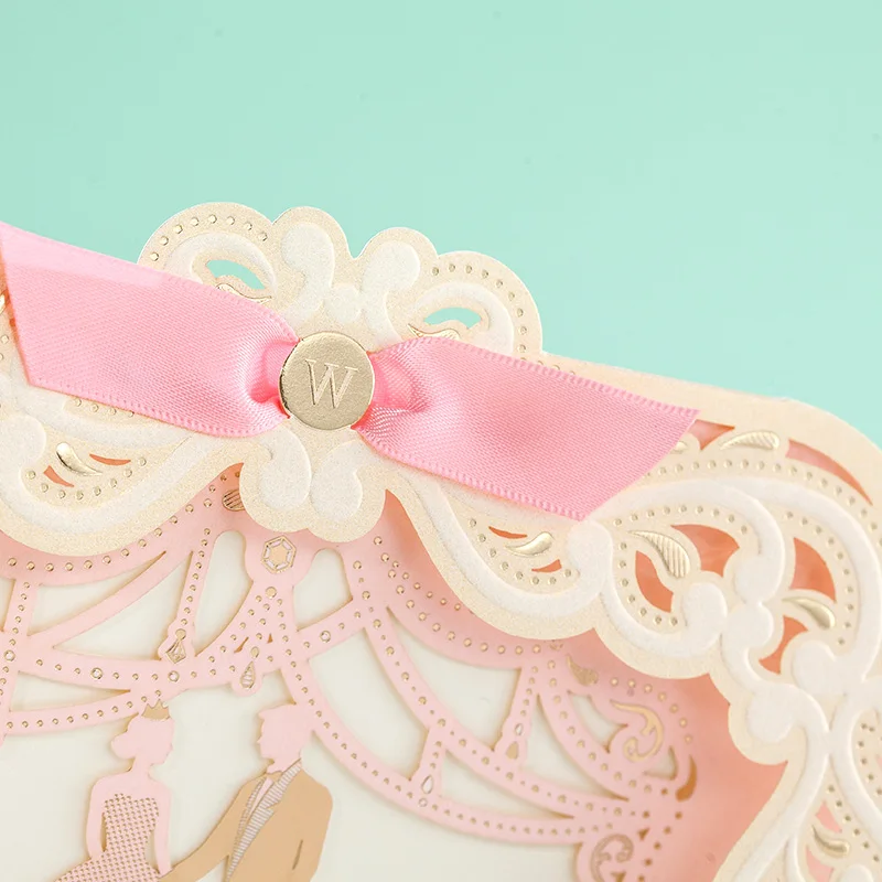 Лазерная резка розовый цвет невеста жених вместе Свадебное приглашение | Дом и