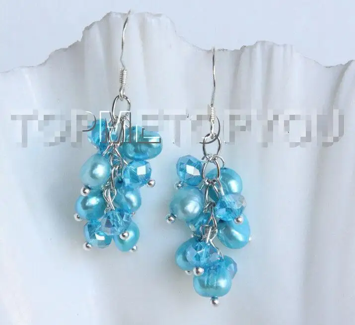 Оптовая цена 16new ^ виноград барокко синий жемчуг Кристалл Висячие Серьги 925ss крюк