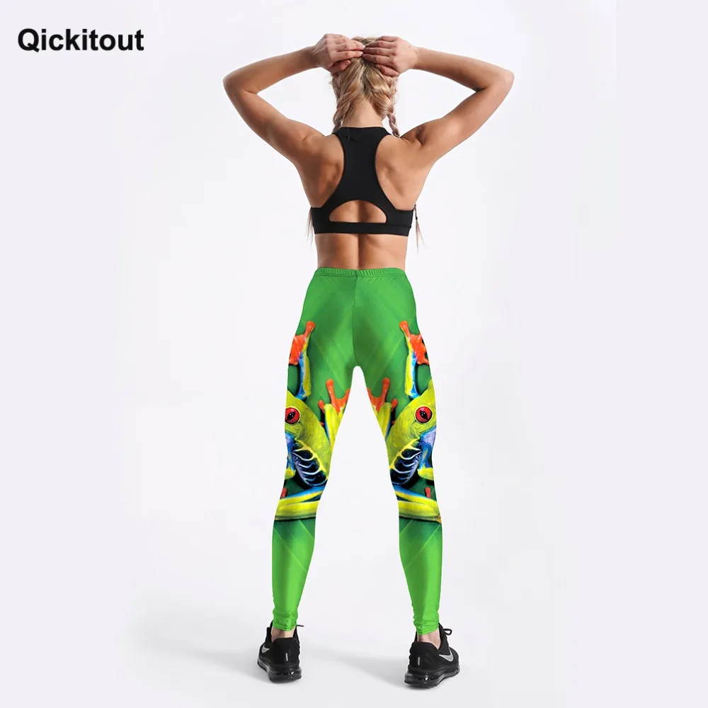 Qickitout, новинка, Летние Стильные женские леггинсы, зеленые, с принтом лягушек, для тренировок, фитнеса, леггинсы, эластичная талия, длина по щиколотку, леггинсы, S-4XL