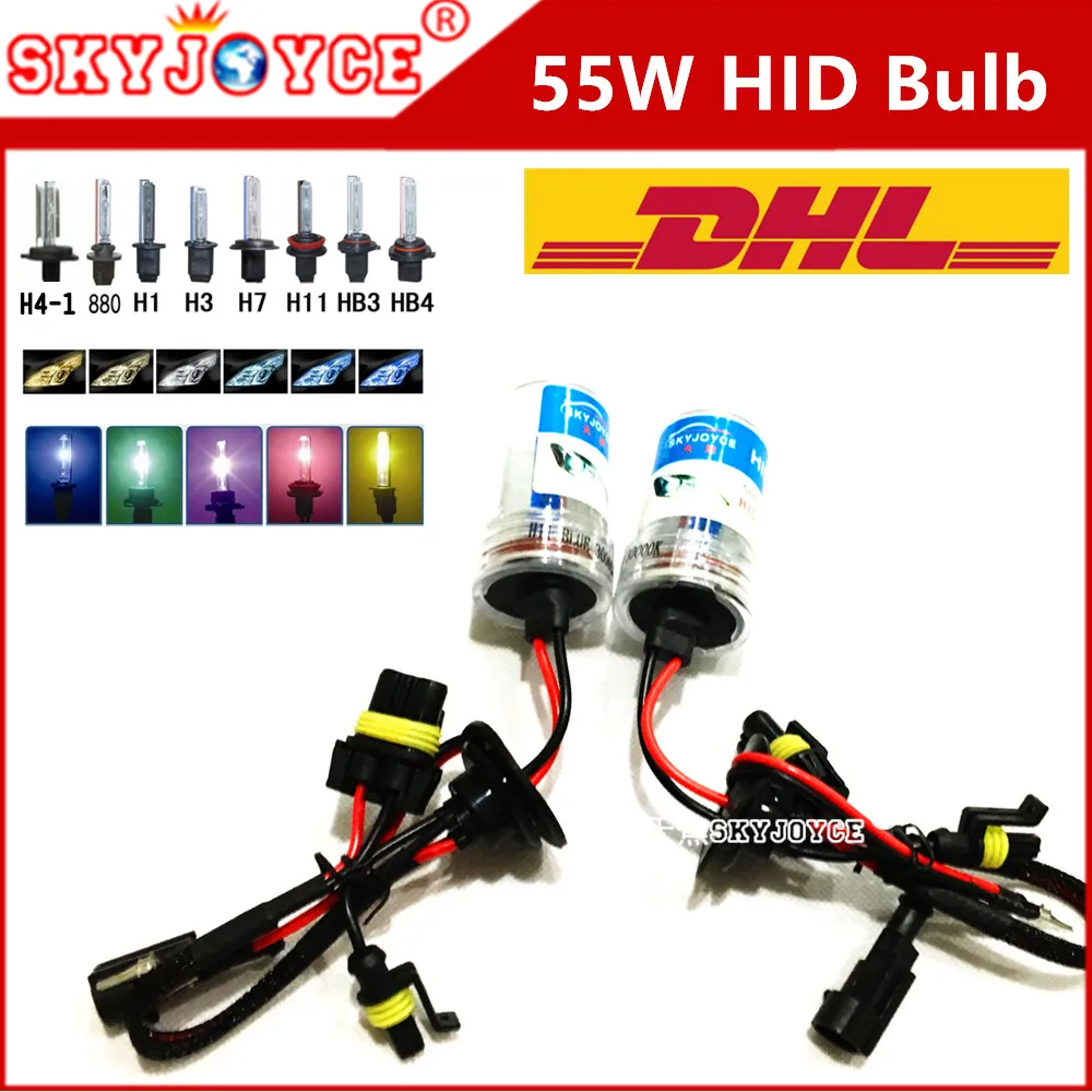 50 X DHL оптом 55W HID лампа H11 H10 9005 9006 H7 hid H4 синий зеленый H3 желтый 3000K ксеноновая H1 4300K