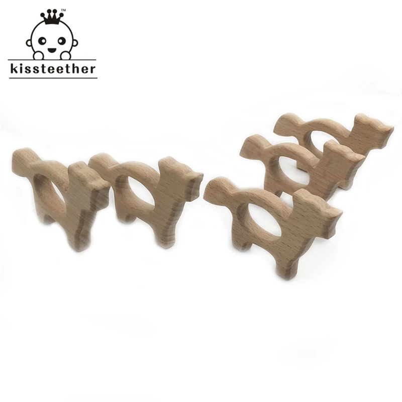 Mordedor de madera Natural de haya org&aacute;nico, lobo de madera Natural, colgante personalizado de madera artesanal, mordedor ecol&oacute;gico para beb&eacute;s, Juguetes-1