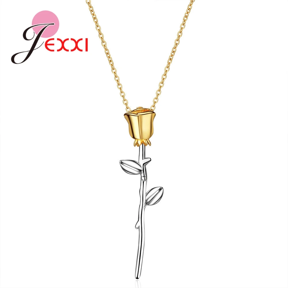 

Latest Model Attractive Beautiful Rose Flower 925 Sterling Silver Gold Pendant Necklace For Women Engagement Jewelry