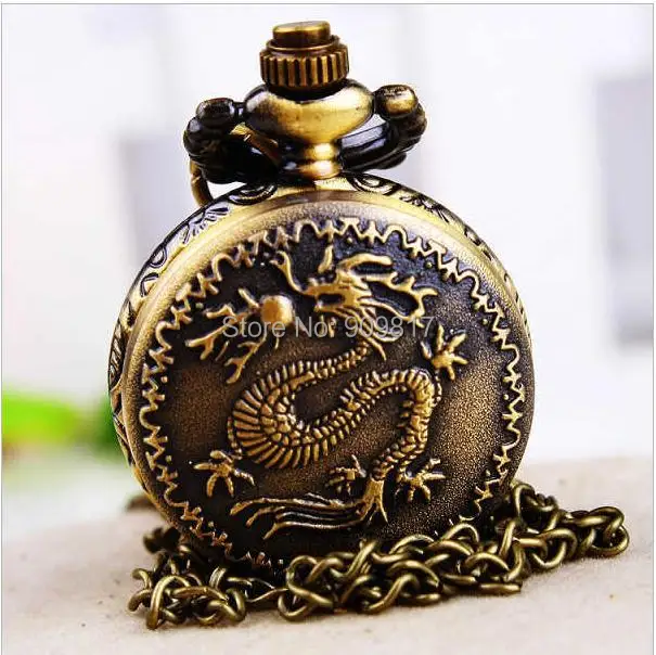 10 шт./лот, бронзовый уникальный дизайн, ожерелье в классическом стиле с китайским рисунком дракона, карманные часы, подвеска, подарок