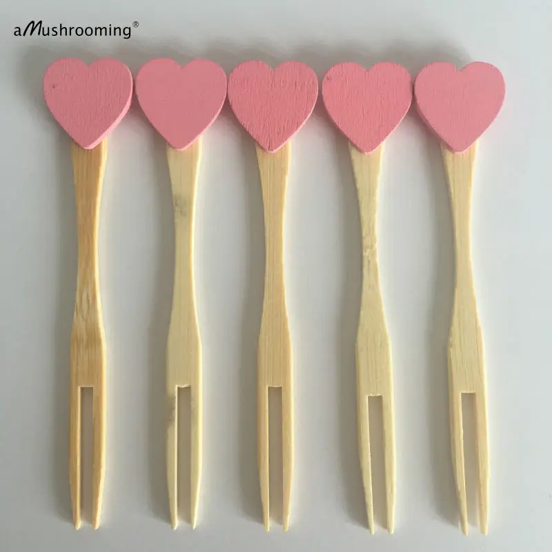 25 Натуральный Бамбуковый фруктовый выбор с розовым сердцем Декор Свадебный