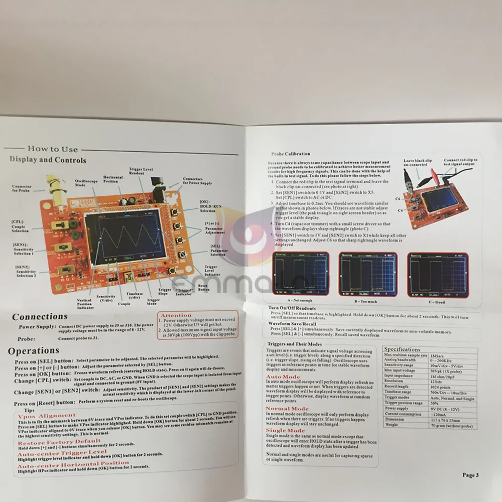 DSO138 с открытым исходным кодом 2," цифровой осциллограф TFT Kit(1 Msps) Полностью Собранный 0-200 кГц полоса пропускания 9 В DC осциллографы