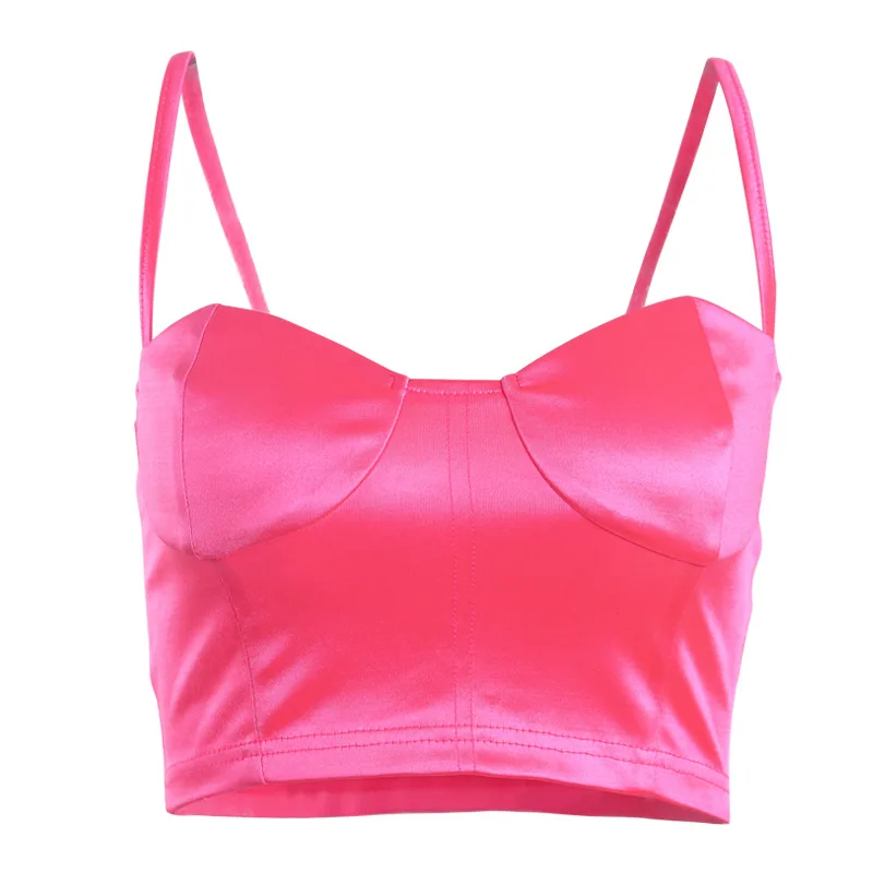 pink Атласные неоновые топики с криптографическим рисунком, укороченные топы без рукавов, летние короткие майки, женские топы, Клубные, вечерние, укороченные, повседневные, базовые - Цвет: pink