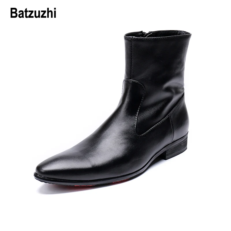 Batzuzhi/осенне зимние ботинки мужские короткие черные модельные из мягкой кожи zapatos