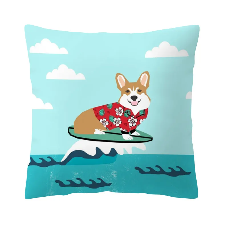 Happy Corgi Csuhion чехол для свадьбы, отдыха, путешествий, серфинга, развлечений, мультфильм, объятия, подушка 45 см, персиковая кожа, декоративные комнатные подушки