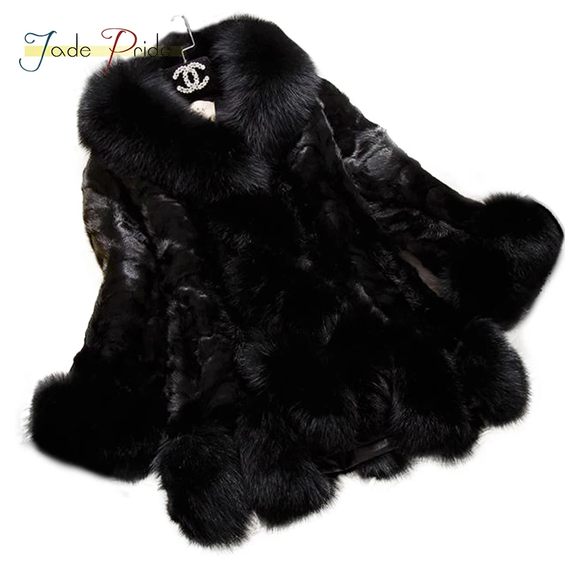 Jade гордость 2017 элегантные реального норки лиса меховой воротник Для женщин