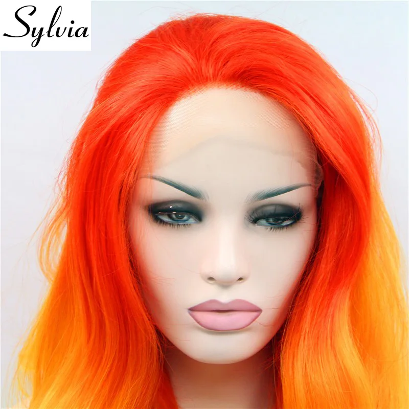 Sylvia Orange два тона Омбре волнистые синтетические кружевные передние парики