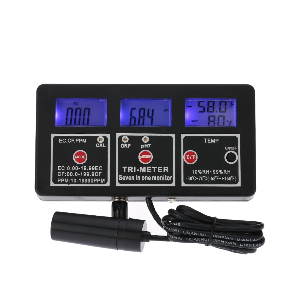 Multi-parameter Digital ph meter Professional 7 in 1 Water Testing Meter Monitor ORP / pH RH EC CF TDS(PPM) TEMPTester | Инструменты