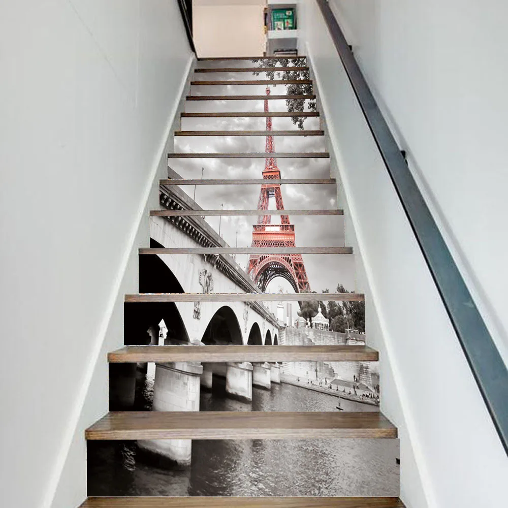 13 шт./компл. City Tower Stairway стикер s 3D DIY Bridg стикер на стену украшение для лестниц Шаг самоклеющиеся художественные настенные наклейки плакат