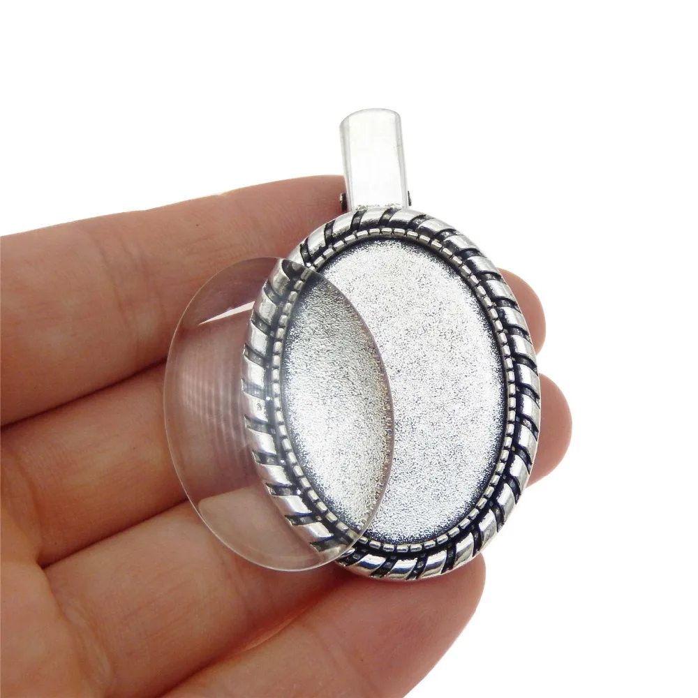 GraceAngie 2sets/lot zinc alloy oval metal silver charms hairpin hair clip blank setting base with glass cabochon DIY accessory | Украшения
