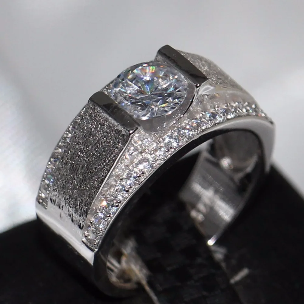 

Drop Shipping Scrub Ring For Men Vintage Jewelry 925 Sterling Silver Round Cut 5A Zirconia CZ Party Engagement Band Ring Gift