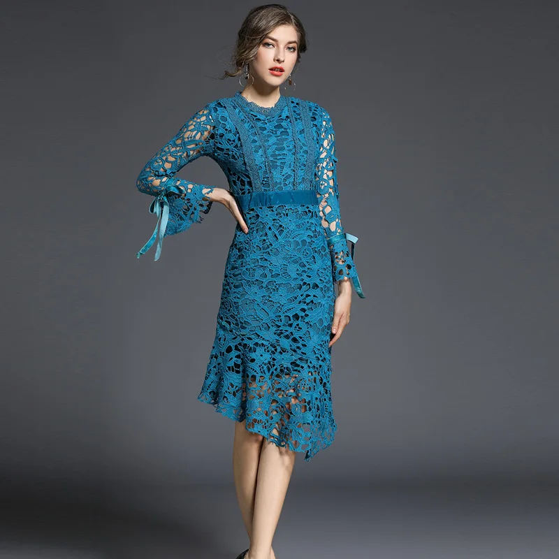 Женское платье с длинным рукавом винтажное кружевное Русалочки модное