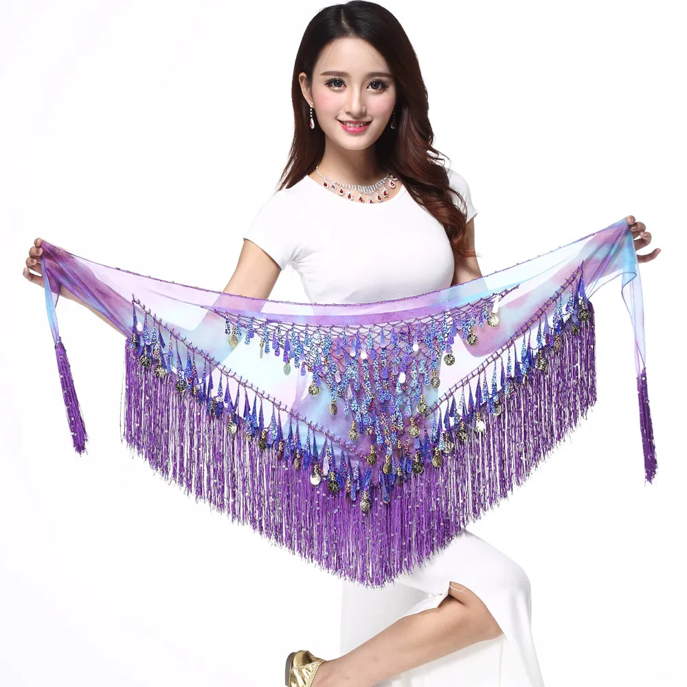 Новый пояс для танца живота Индийский Золотая монета кисточка блесток Bellydancing хип