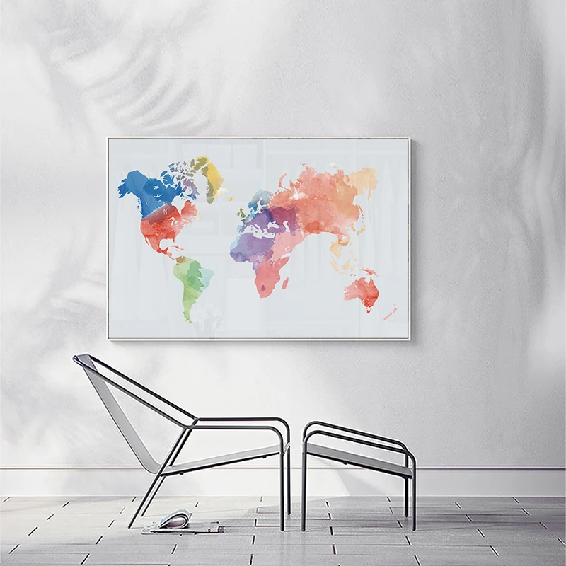 Abstract Watercolor World Map Canvas Painting Nordic Posters And Prints Wall Art Paintings For Living Room Decor | Дом и сад