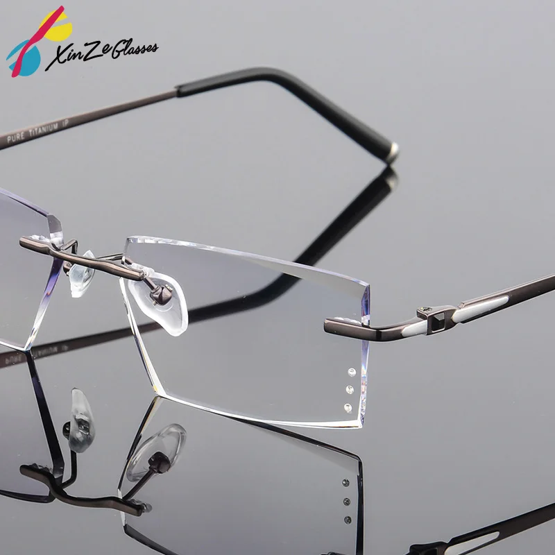 XINZE модные титановые очки Алмазная оправа для очков без оправы для мужчин