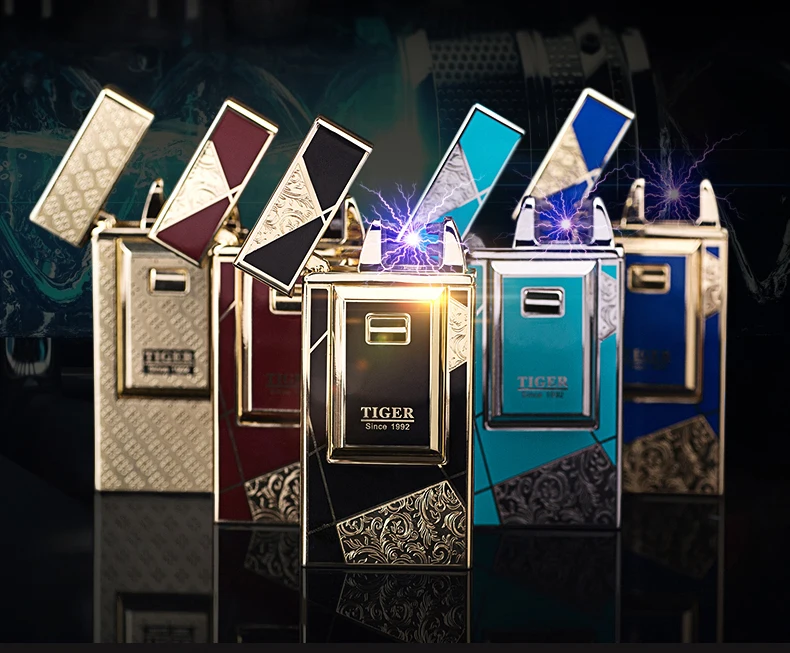 Tiger бренд двойной дуги Usb Зажигалка плазменная зажигалка ветрозащитный Электрический прикуриватель поставляется с B