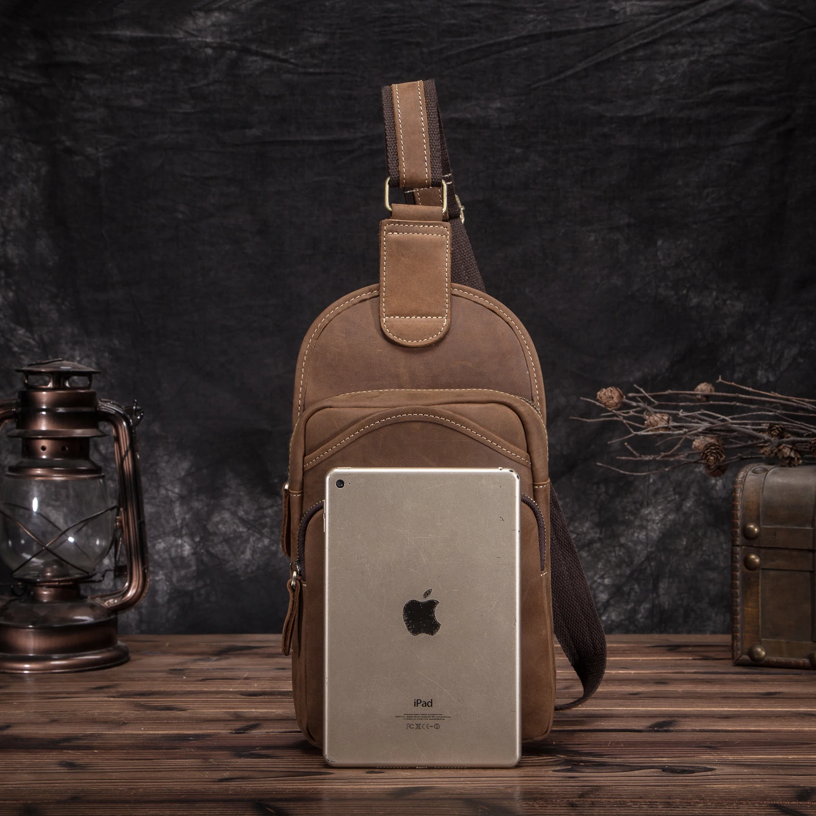 melhor Qualidade Dos Homens De Couro Cavalo Louco Casual Fanny Pacote Peito Saco Design Estilingue Um Ombro Crossbody Mochila Masculina 9977lb