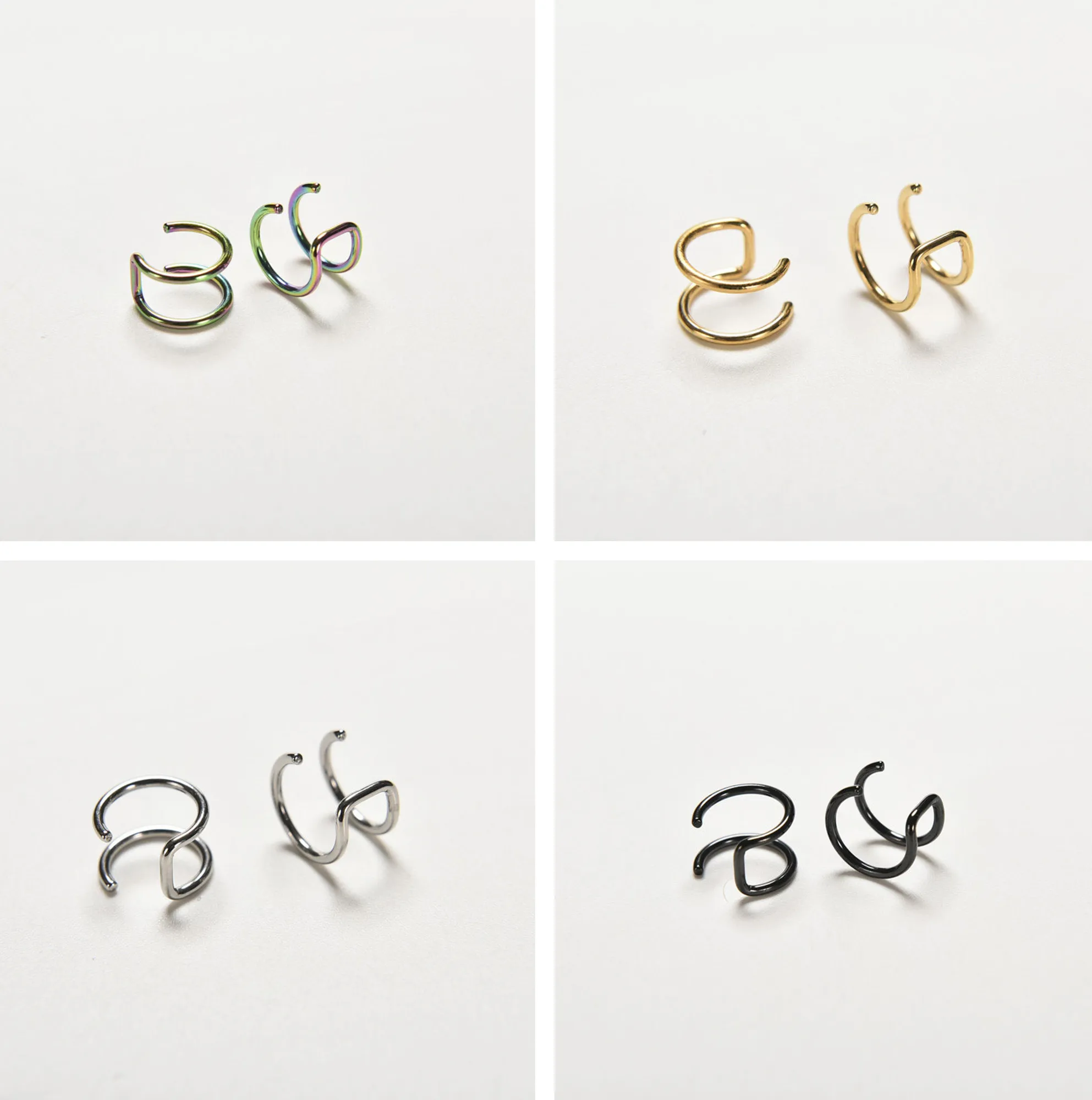 Fashion 1 Pair 4 Style Punk Rock Ear Clip Cuff Wrap Earrings No Piercing-Clip Hollow Out U Pattern Statement Jewelry | Украшения и