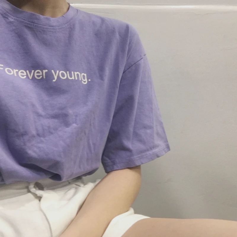 Женская летняя футболка, топ, корейский стиль Ulzzang Harajuku, одежда с буквенным принтом, футболка с коротким рукавом, Женские повседневные футболки - Цвет: see chart