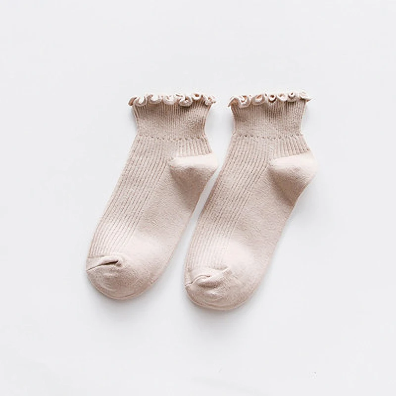 Beige 1 пара, женские ретро-носки с рюшами и щиколотка хлопковые носки в винтажном стиле, японские милые короткие носки принцессы с оборками, Новинка - Цвет: Beige