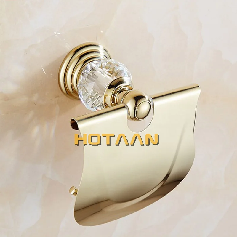 Золотистый держатель для бумаги в ванную комнату с хрустальным настенным