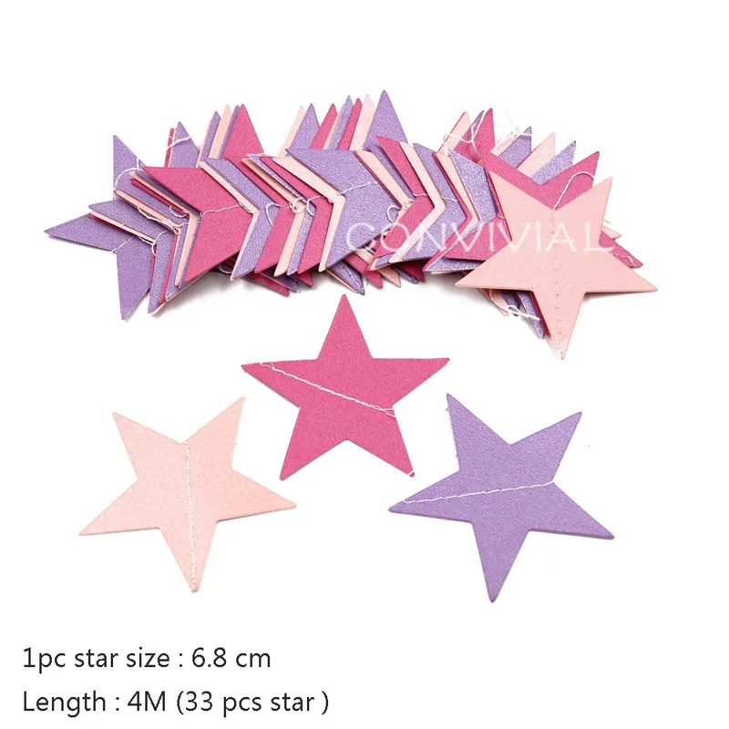 Rosy Pink Purple 1 комплект Золотая бумага звезда круглые гирлянды с баннерами 2 м день рождения цепочка баннер украшения занавеска Свадебная вечеринка Декор комнаты поставки - Цвет: Rosy Pink Purple