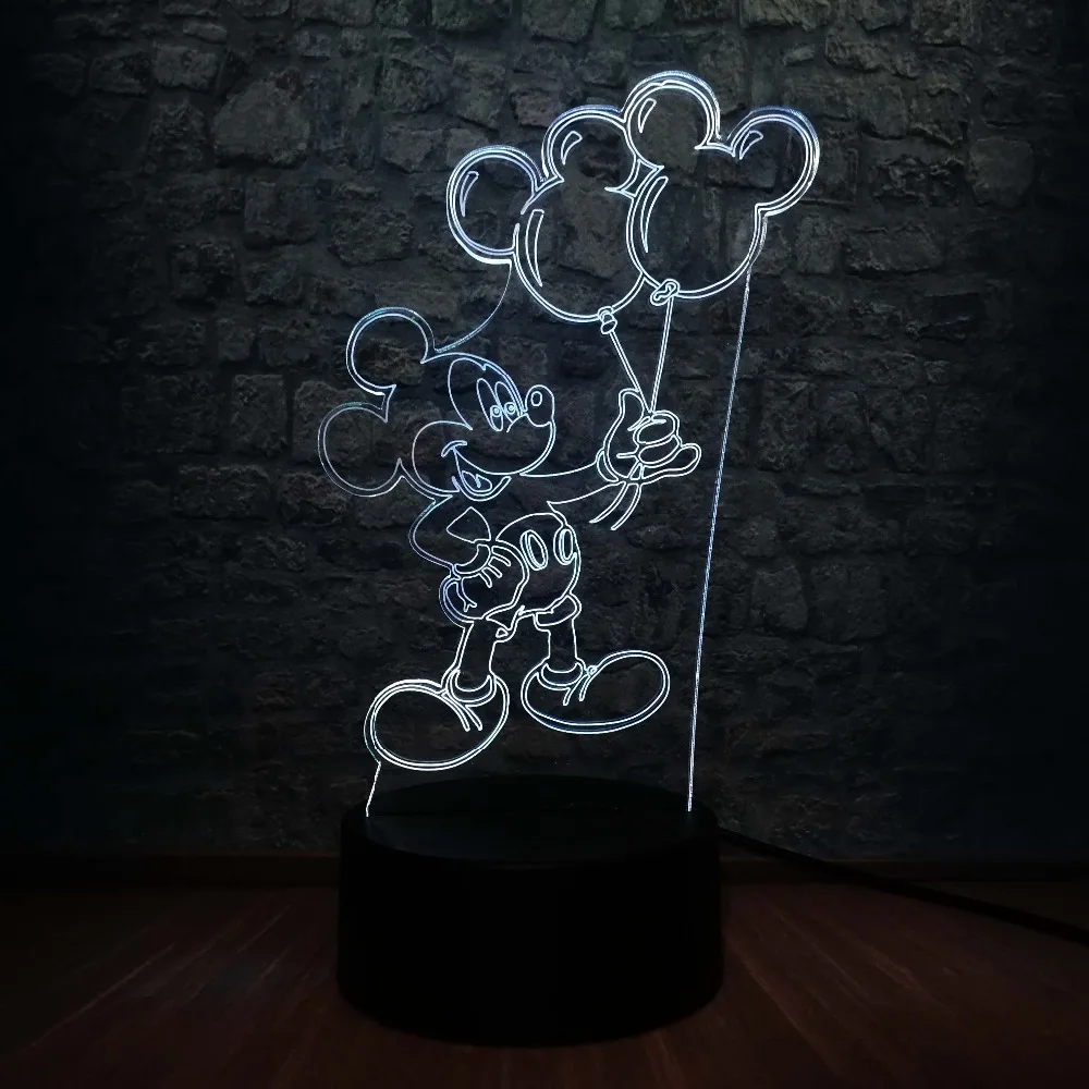 Дропшиппинг 3D светодиодный светильник Микки Минни Маус Дональд Дак Дейзи Тинкер Белл 7 цветов Изменение ночник украшение комнаты подарок