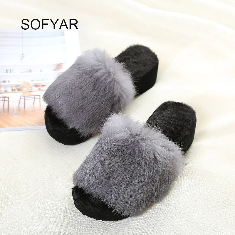 2017 меховые тапочки сезон весна Домашние шлепанцы на высоком каблуке обувь из