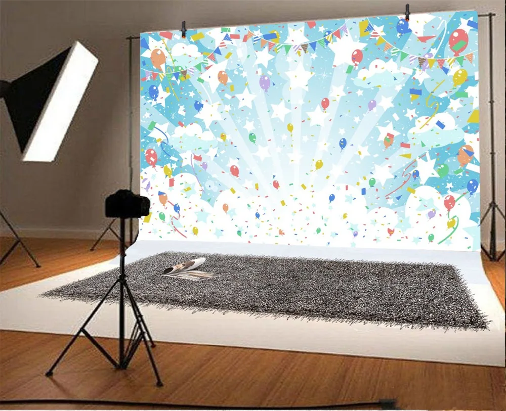 Laeacco Light Bokeh Balloons Flags Baby Birthday Party Photography Background Customized Photographic Backdrops For Photo Studio |