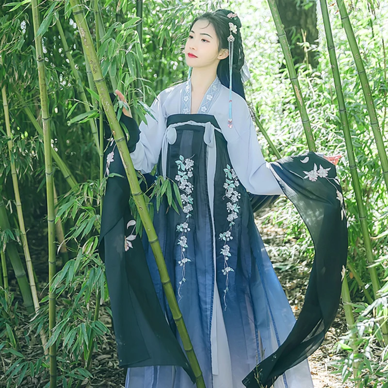 Традиционная Фея Hanfu для женщин синее платье костюмы древний Китай Леди Косплей