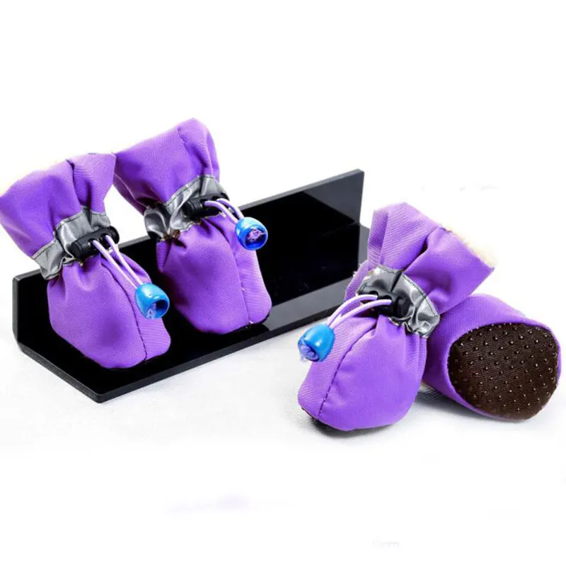 Purple DOGGYZSTYLE Водонепроницаемый 4 шт./компл. собака обувь без каблука, без шнуровки зимние светоотражающие дождь сапоги плащ-дождевик для больших собак чихуахуа - Цвет: Purple