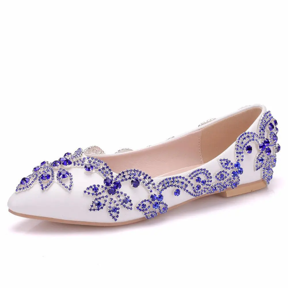 Женские свадебные туфли синего цвета со стразами и цветами женские летние