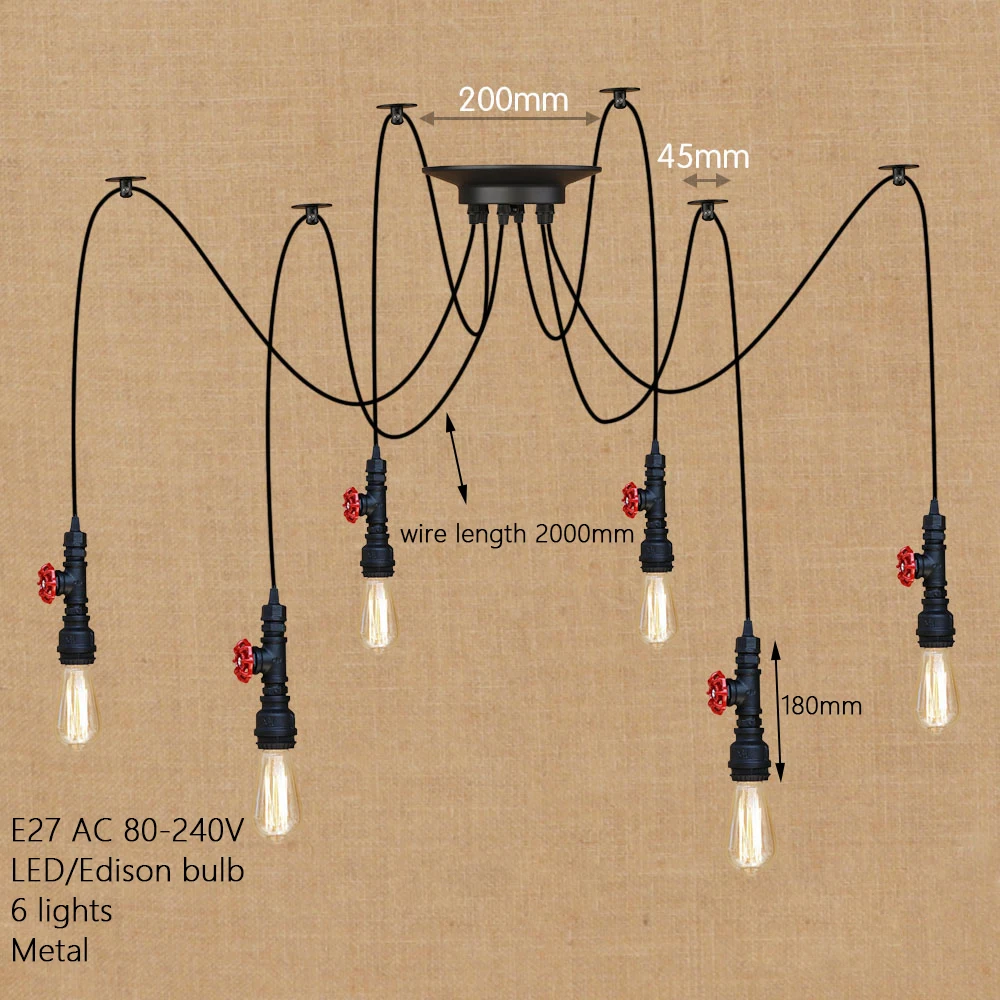 Современный подвесной светильник в стиле индастриал с большим пауком черная