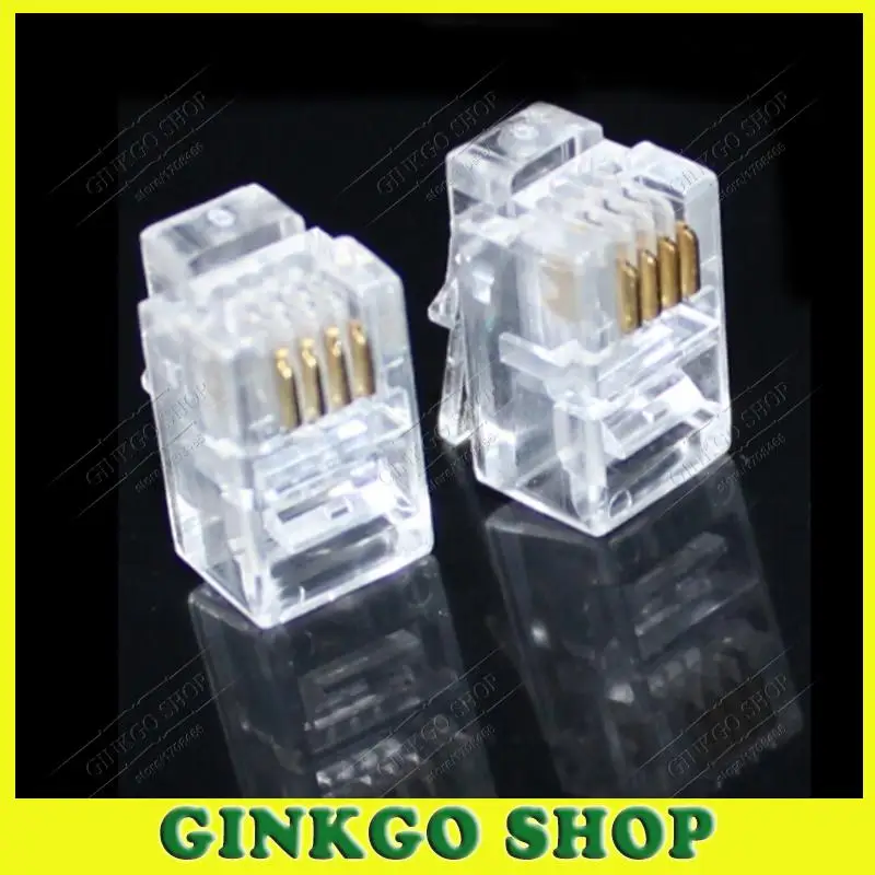 100pcs/lot Crystal RJ12 4P4C Modular Plug Handset Adapter Telephone Connector for Receiver Joint Free Shipping | Обустройство дома